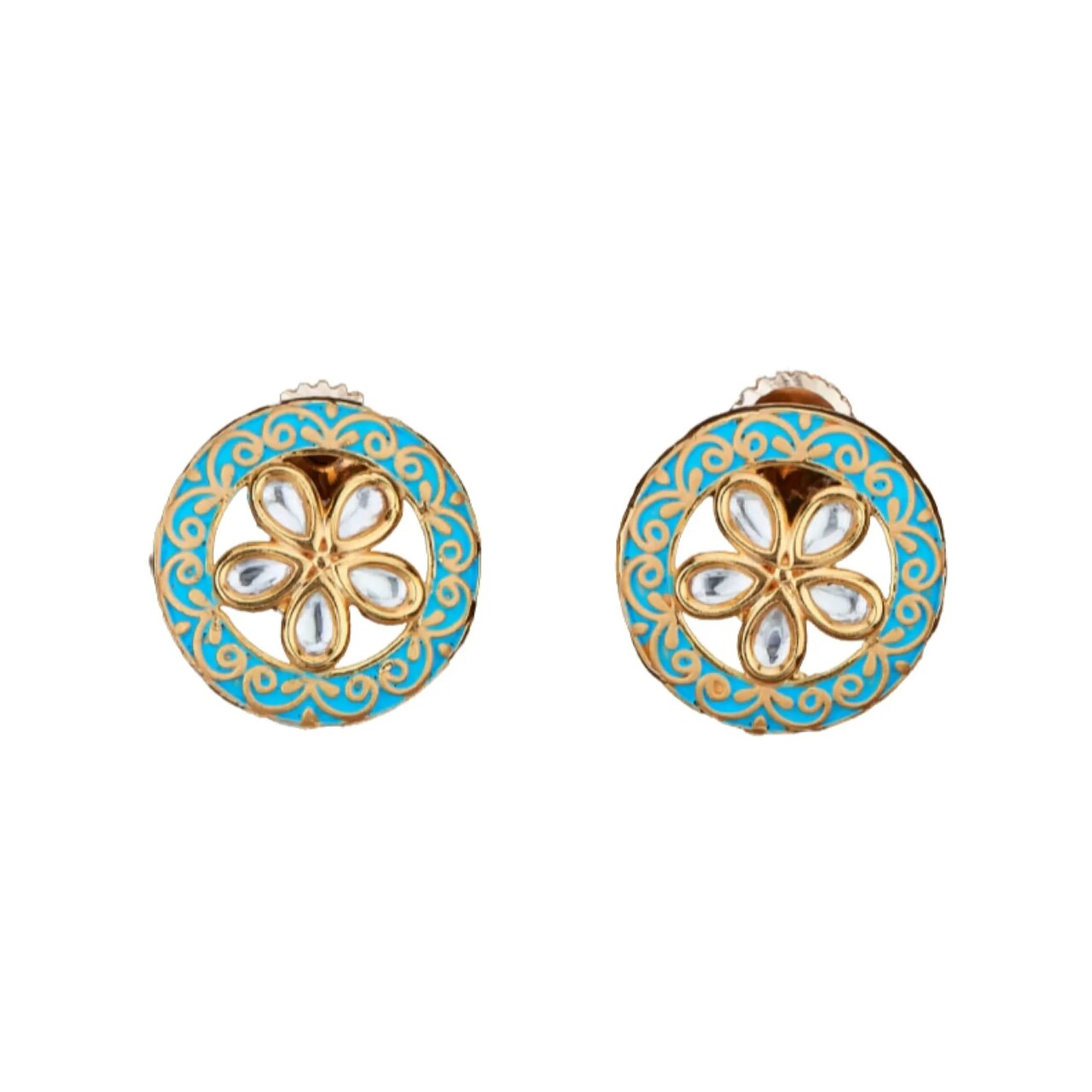 Indian Kundan Stud Earrings for Women - Kundan & Pearl Tassel Round Earrings, Small Tops Earring, Golden Tone Bollywood Style Dangle Earrings, Chandelier Jhumki Jewelry, Bridal Earrings, Gift for Her